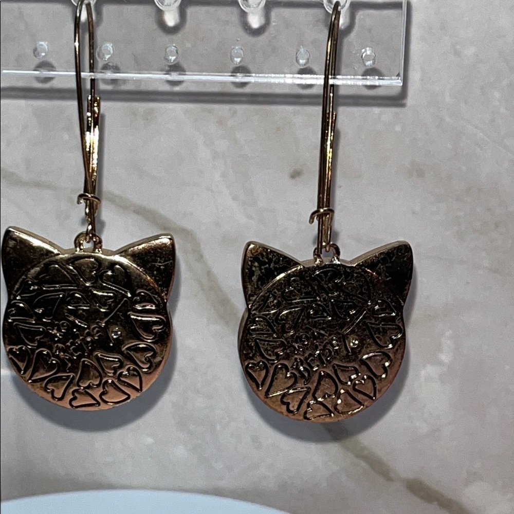 Betsey Johnson Pink and Multicolor Rhinestone Cat Earrings - Picture 4 of 10